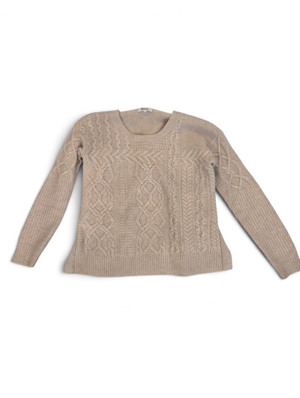 Madewell 100% merino wool Cable Knit Crewneck Sweater in Beige